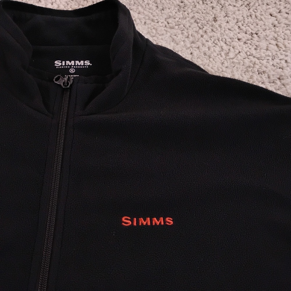 Simms Sweater Mens XL Black Fleece Outdoors Fishing Hiking 1/4 Zip Logo Camping